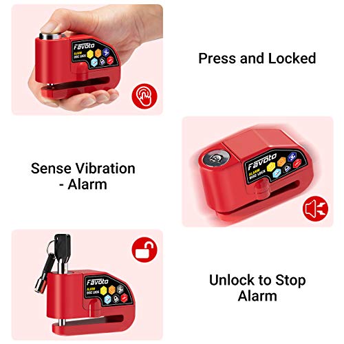 Favoto Motorfiets Remschijfslot Alarm Schijfslot 110dB Luid Motorslot Fietsslot Met Trilalarm 1,2 m Herinneringskabel… - Image 7
