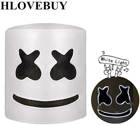 DJ Marshmell Mask LED Helmet Music Festival Marshmellow Full Helmet Rubber Latex Mask for Bar Club Party Novelty Costume