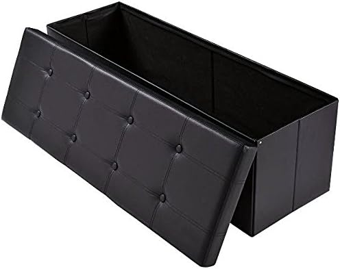 eXXtra Store Black Faux Leather Folding Storage Large Ottoman Pouffe Stool Box 45" x 15" x 15" + eBook