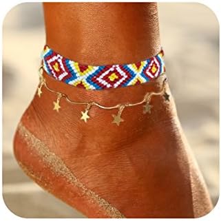 SEWEI Starfish Turtle Anklets Multiple Layered Boho Gold Chain Anklet Heart Beach Rhinestones Turquoise Stone Charm Anklet