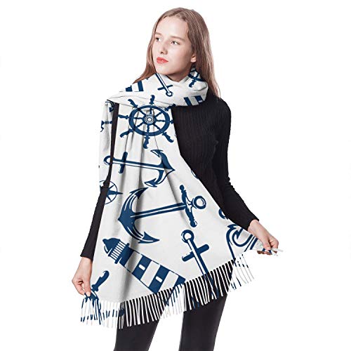 Women's Winter Scarf Nautical Boat Anchors Helm Lighthouses Scarf Oversized Blanket Wrap Warm Soft Shawl Cape Large Shawl Scarf