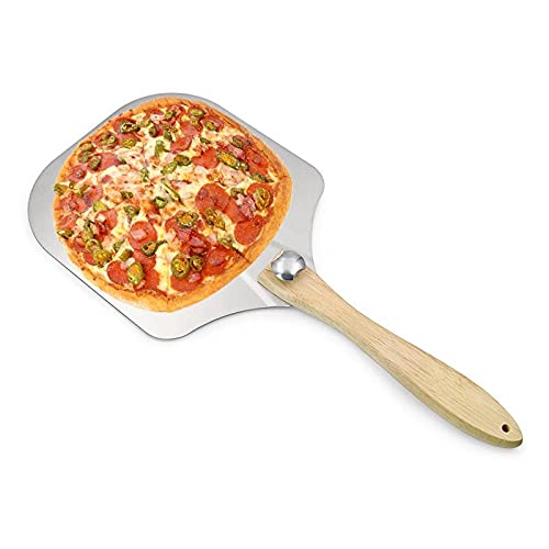 Metal Aluminum Pizza Peel Wooden Handle - 12 inch x 14 inch Pizza Paddle with Foldable Wood Handle Grill Oven Accessories Pastry Dough Bread Turner，Homemade Baking Cake Spatula