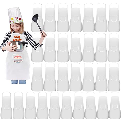 Ecoofor 30 Pieces kids chef hat and apron Ages 5-12 Kids Apron Children for Boys Girl's Cooking Baking Painting Wear