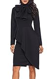 Dokotoo Womens Fashion Ladies Vintage Elegant Formal Tie High Neck Long Sleeve High Waist Peplum Bodycon Pencil Midi Party Dresses Under 20 Black Large
