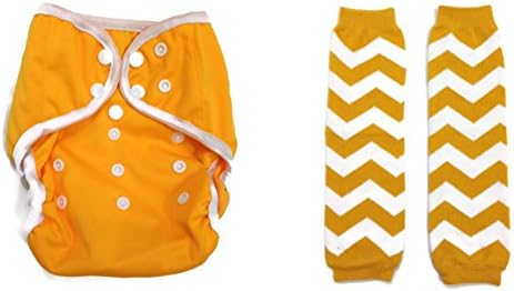 BB2 Baby One Size Snaps Cloth Diaper Cover for Prefolds + Chevron Leg Warmer (One Size, Yellow)