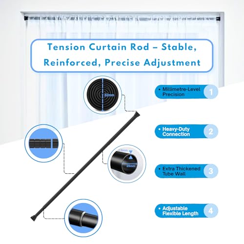 1 Shower Rod No Drilling Stainless Steel Curtain Rod No Holes Adjustable Telescopic Rod for Closet Bathroom Balcony Shower Curtain (85-160cm White)