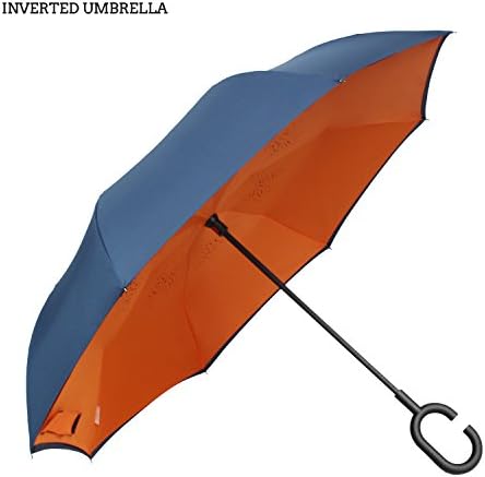 Premium Double Layer Inverted Umbrella For Car By AmbrellaOK Reverse Folding Upside Down C-Shaped Hands Free Handle - Compact Lightweight &amp; Windproof – Ideal Gift Men &amp; Women (Manual-Blue Orange)