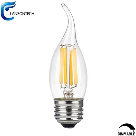LANSONTECH 6-Watt LED Filament Candelabra Bulb, Dimmable, Warm White 2700K, 60-Watt Incandescent Replacement, 600 Lumens, E26 Candelabra Base, C35 Flame Shape Bent Tip