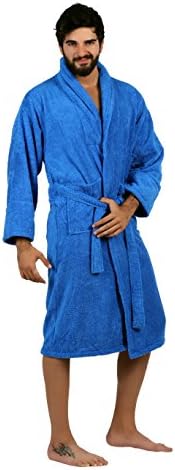 All Design's Turkish Kimono Terry Solid Color Men's Bathrobe Blue, XLarge Size