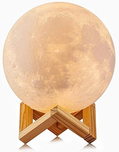 Moon Lamp (4.7'') LED Baby Night Light Table Desk Lamp USB Charging Wooden Base Touch Sensor Control 2-colors Dimmable Switch for Bedroom Birthday Decoration