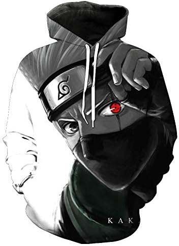 JJCat Men's Hooded Long Sleeve Naruto KaKaWest Print Couple Pullover 3D Hoodies