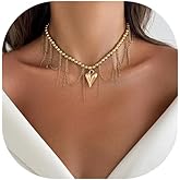 Simple Summer Beaded Choker Necklace Wedding Bridal Herat Pendant Clavicle Chain Metal Tassel Collar Necklace for Women