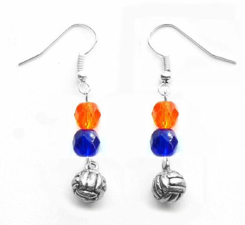 "Water Polo Ball" Water Polo Earrings (Team Colors Orange & Royal Blue) - Thumbnail 2