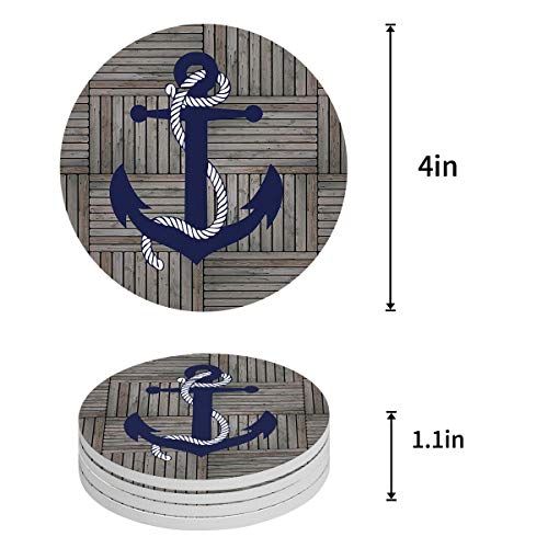 Ceramic Coasters Set of 8, Vintage Retro Nautical Anchor Navy Absorbent