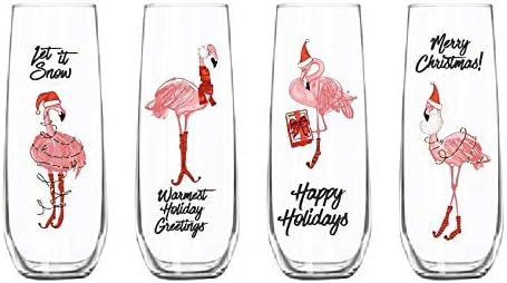 Amazon Com Elegant Flamingo Merry Christmas Happy Holiday 8oz Stemless Champagne Glasses Set Of 4 Champagne Flutes Wine Glasses Christmas Gift For Wife Husband Mom Dad Girlfriend Boyfriend Friend Kitchen Dining
