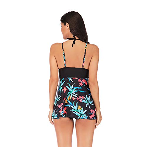 Forthery-Women Tankini Swimwear Plus Size Print Padded Slimming Skirt Swimwear Halter Patchwork Upper Body Swimsuit(Green,Large)