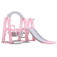 Bieay Climber and Swing Set for Kids, 3 in 1 Climber Slide Playset with Basketball Hoop, Plastic Play Slide Climbing Ride for Kids Ages 3 and up (Pink)