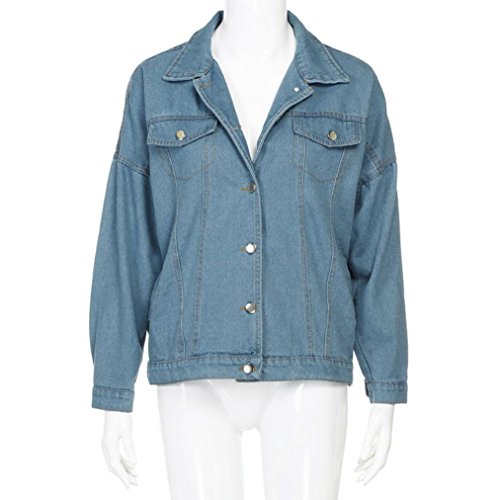 UBuyit Women Vintage Boyfriend Style Oversize Loose Denim Jeans Jacket Coat Outwear (Blue, L) - Thumbnail 4