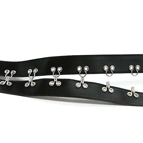 Riveted Satin Hook & Eye Tape, Black with Silver, Made in Italy
