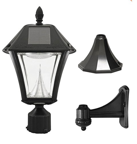 Gama Sonic Baytown II Outdoor Black Resin Solar Post/Wall Light with Warm-White LED