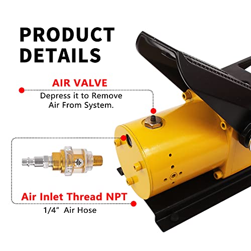 Ufixed Air Hydraulic Foot Pump 10,000 PSI 10 Ton Porta Power High Pressure Foot Control Pneumatic Hydraulic Pump with Air Line Lubricator (Yellow)