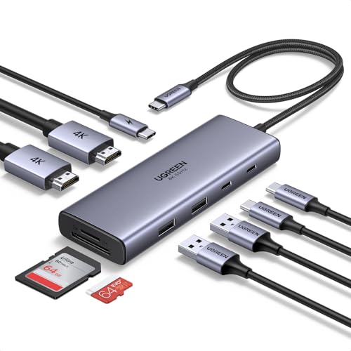 UGREEN Revodok USB C Hub Dual HDMI, Docking Station 2 Monitors with SD/TF Card Reader 170MB/s, 2 HDMI 4K@60Hz, 5Gbps USB Data Ports, PD 100W Fast Charging Compatible with MacBook Air/Pro, ThinkPad etc