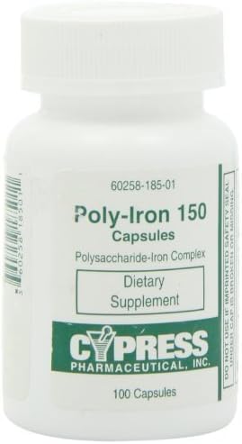 Dietary Supplement - Poly Iron Capsules 150 mg (100 caps per bottle) by Cypress Pharmaceutical #185-01 (1 Bottle of 100 Caps) by CYPRESS PHARMACEUTICALS