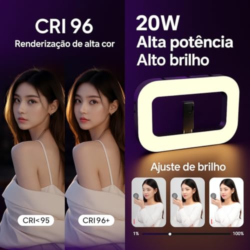 Ring Light Profissional e Suporte para Celular – Kit Iluminação LED para Vídeos, Lives, TikTok, Instagram, YouTube, Maquiagem e Gravação de Conteúdo Recarregável Premium