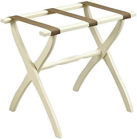 Gate House Furniture Contour Leg Series Nylon Wood Luggage Rack, Ivory/Beige