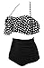 COCOSHIP Black & White Polka Dot Retro Boho Flounce Falbala High Waist Bikini Set Chic Swimsuit Swimwear XL(FBA)
