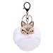 Tenworld Real Fox Fur Ball with Artificial Fox Head Inlay Pearl Rhinestone Key Chain for Womens Bag or Cellphone (White)