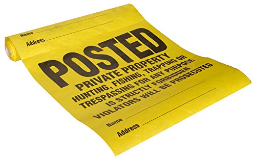 Hillman 843388 Posted Private Property Hunting Fishing Trapping Trespassing For Any Purpose Strictly Forbidden Violators Will Be Prosecuted Sign Roll of 25, Yellow and Black Tyvek, 11x11 In. 1-Roll