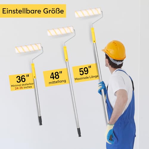 Gemsaya Paint Roller Set with Telescopic Rod, 20-Piece Painting Set with 1.5 m Telescopic Rod, 23 cm + 11 cm Painter's Roller, Brush, Scraper and Paint Tray, Paint Roller Wall Paint Roller for Wall Ceilings