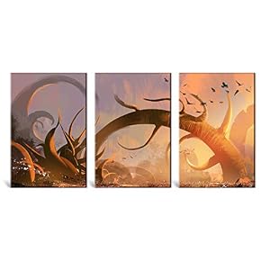 3 Panel Abstract Monsters Birds Flying x 3 Panels
