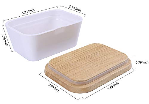 Melamine Butter Dish With Wood Lid, White Airtight Rectangular Butter Keeper By HTB