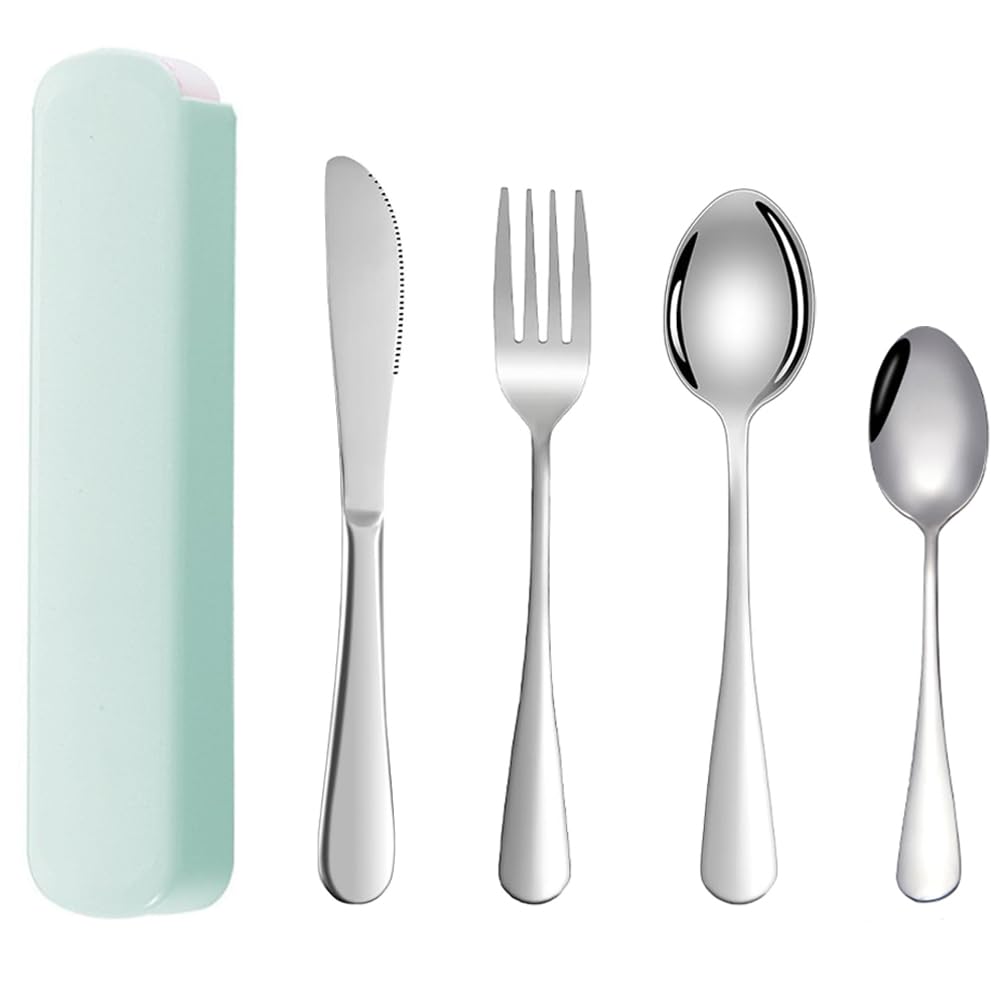 YAISUHCHNYE 4 PCS Travel Cutlery Set with Case Portable Stainless Steel Travel Lunch Utensils Reusable Flatware Set for Picnic Office School Outdoor Using