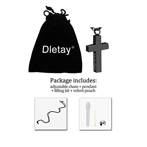 Cremation Cross Necklace for Ashes Stainless Steel Cross Urn Pendant Ashes Holder Memorial Jewelry-In Loving Memory(Black) - Thumbnail 6
