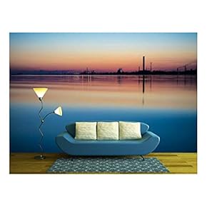 The Reflection of Twilight Scenery in The River - Removable Wall Mural | Self-Adhesive Large Wallpaper - 66x96 inches