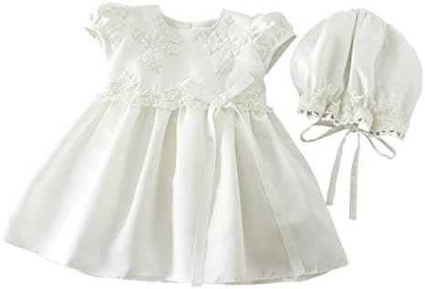 Romping House Newborn Baby Girls Cap Sleeve Floral Embroidered Christening Baptism Dress With Bowknot White Size 6M