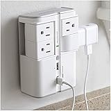 ECHOGEAR On-Wall Surge Protector with 4 Pivoting AC Outlets & 2 USB Ports - Packs 1080 Joules of Surge Protection & Installs On Existing Outlets to Protect Your Gear & Increase Outlet Capacity