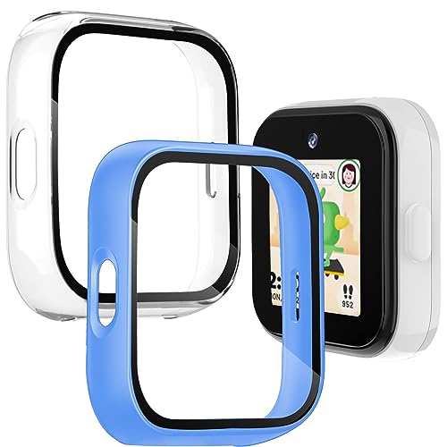 Snyeest 2-Pack Compatible with Syncup Kids Watch Screen Protector, Hard PC Overall Protective Case Bumper Tempered Glass Cover Accessories for T-mobile Sync up Kids Watch 1,Clear+Blue