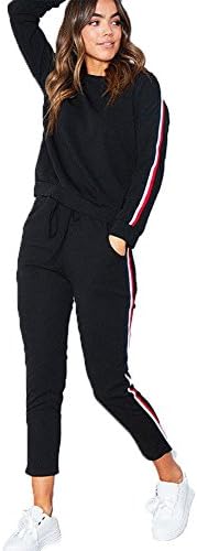 UK Womens 2 PCS Tracksuits Set Ladies Striped Active Sport Loungewear Size 6-16