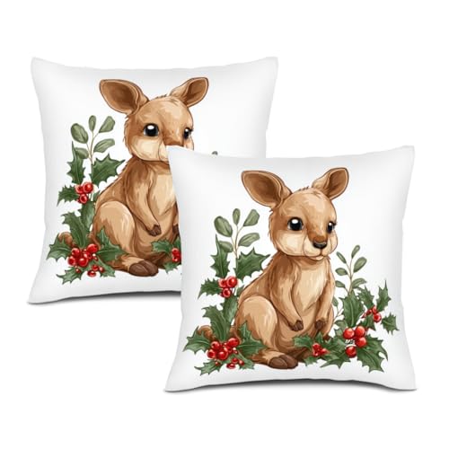 IsegMind Christmas Red Fruit Holly Leaf Kangaroo Throw Pillow Covers Decor for Living Room Pillow Case for Couch Decoration 12x12 Inches Set of 2 at Amazon