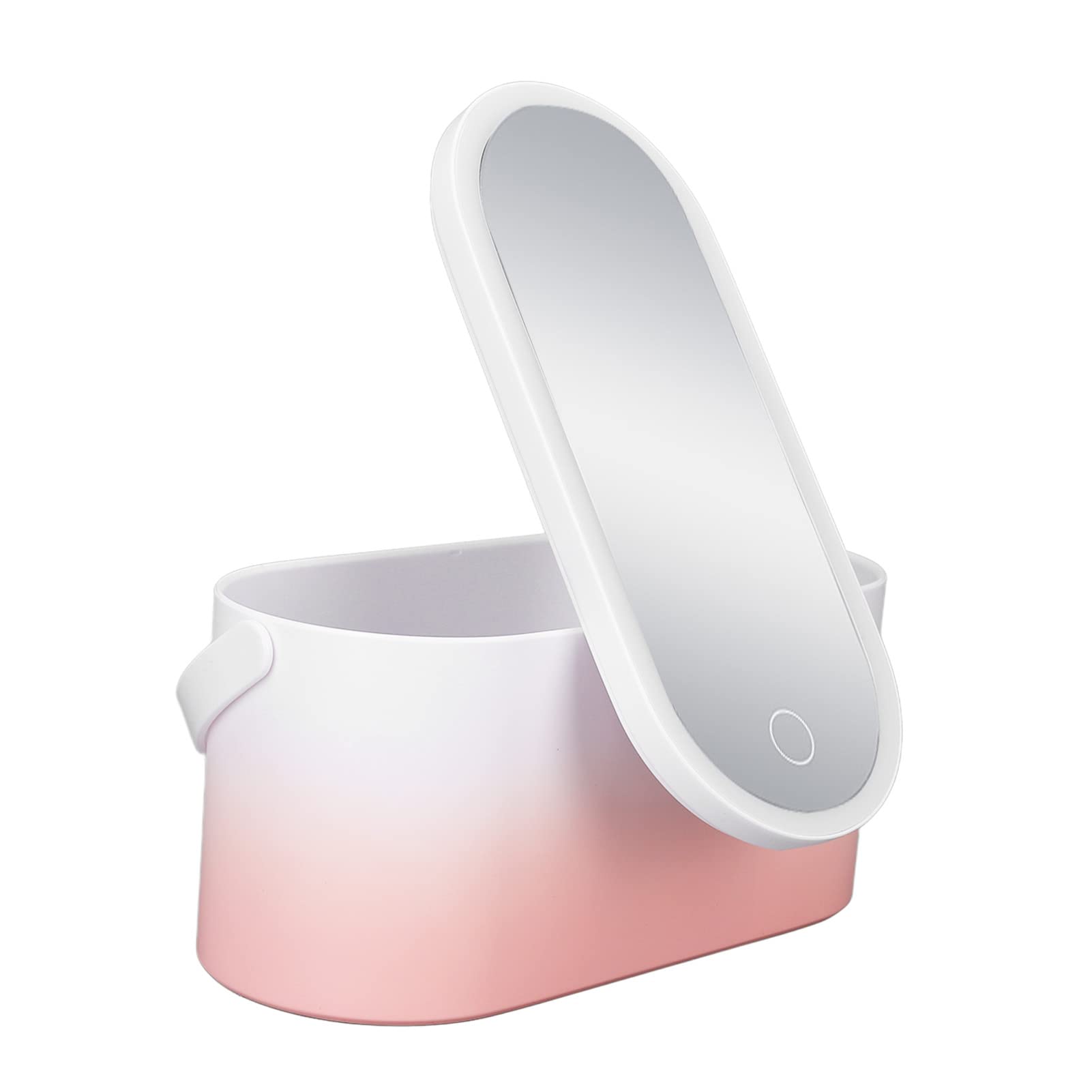 Makeup Case Pink Gradient Portable Large Capacity Foldable Rotating LED Light Makeup Storage Box With Makeup Mirror Smart Chargeable for Home Travel Use