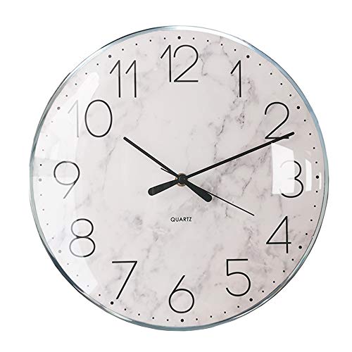 Nordic Silver Marble Wall Clocks Battery Operated, 13 inches Large Wall