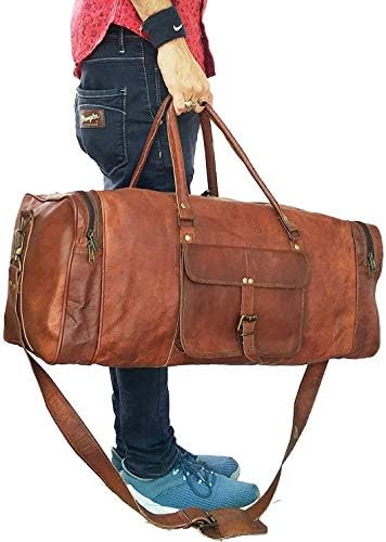 24 Inch Genuine Leather Duffel | Travel Overnight Weekend Leather Bag | Sports Gym Duffel for Men (25 inch) 5 24 Inch Genuine Leather Duffel | Travel Overnight Weekend Leather Bag | Sports Gym Duffel for Men (25 inch)