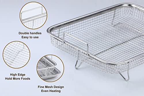 FESTZON Crisper Basket and Tray Set Stainless Steel Air Fryer Basket for Oven, Air Fryer Tray Grill Pan Wire Rack, Nonstick Cooking Baking Food Air Fry Basket for Convection Oven (13\