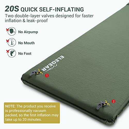 Elegear Colchoneta Camping Inflable Individual 8CM Espesor Extra, Verde | Espuma Memoria Colchón Autohinchable con Almohada, Impermeable & Plegable para Acampar Tienda Viaje en Coche Hogar