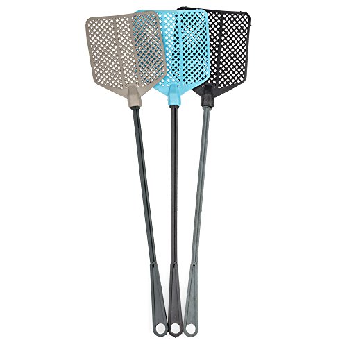 OFXDD Rubber Fly Swatter, Long Fly Swatter pack Pest Control, Fly Swatter Heavy Duty, Assorted Colors (3 Pack)