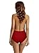 zeraca Women's Retro Deep Plunge Backless High Waisted One Piece Swimsuit Bathing Suit (S6, Dark Red)